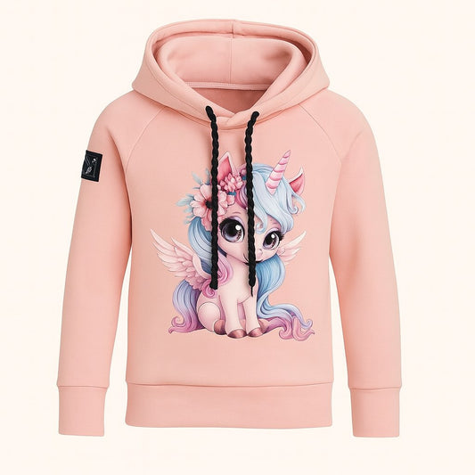 Otroški hoodie iz bombaža z žepom in kapuco ter ljubkim motivom samoroga spredaj – kakovostna in udobna otroška oblačila Ježek za vsak dan. Na voljo v več velikostih.
