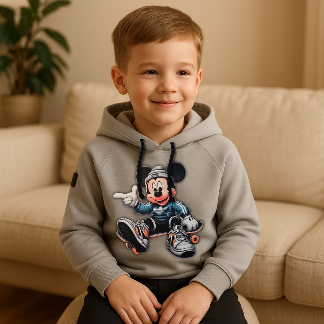 Otroški hoodie iz bombaža z žepom in kapuco ter ljubkim motivom Miki mausa spredaj – kakovostna in udobna otroška oblačila Ježek za vsak dan. Na voljo v več velikostih.