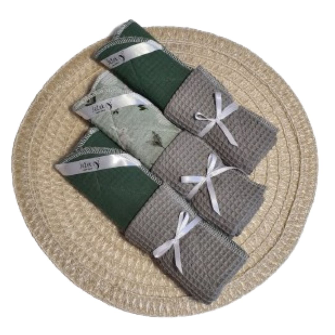 Ježek kuhinjske krpe iz vafla in muslina, set treh bombažnih krp za sušenje posode in čiščenje kuhinje